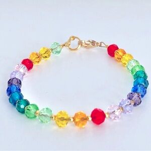 New 8 inch Handmade Colourful Rainbow Glass Crystal Bracelet Dainty Sparkling